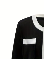 Block Open Front Jacket Crew Neck Comfy Outerwear