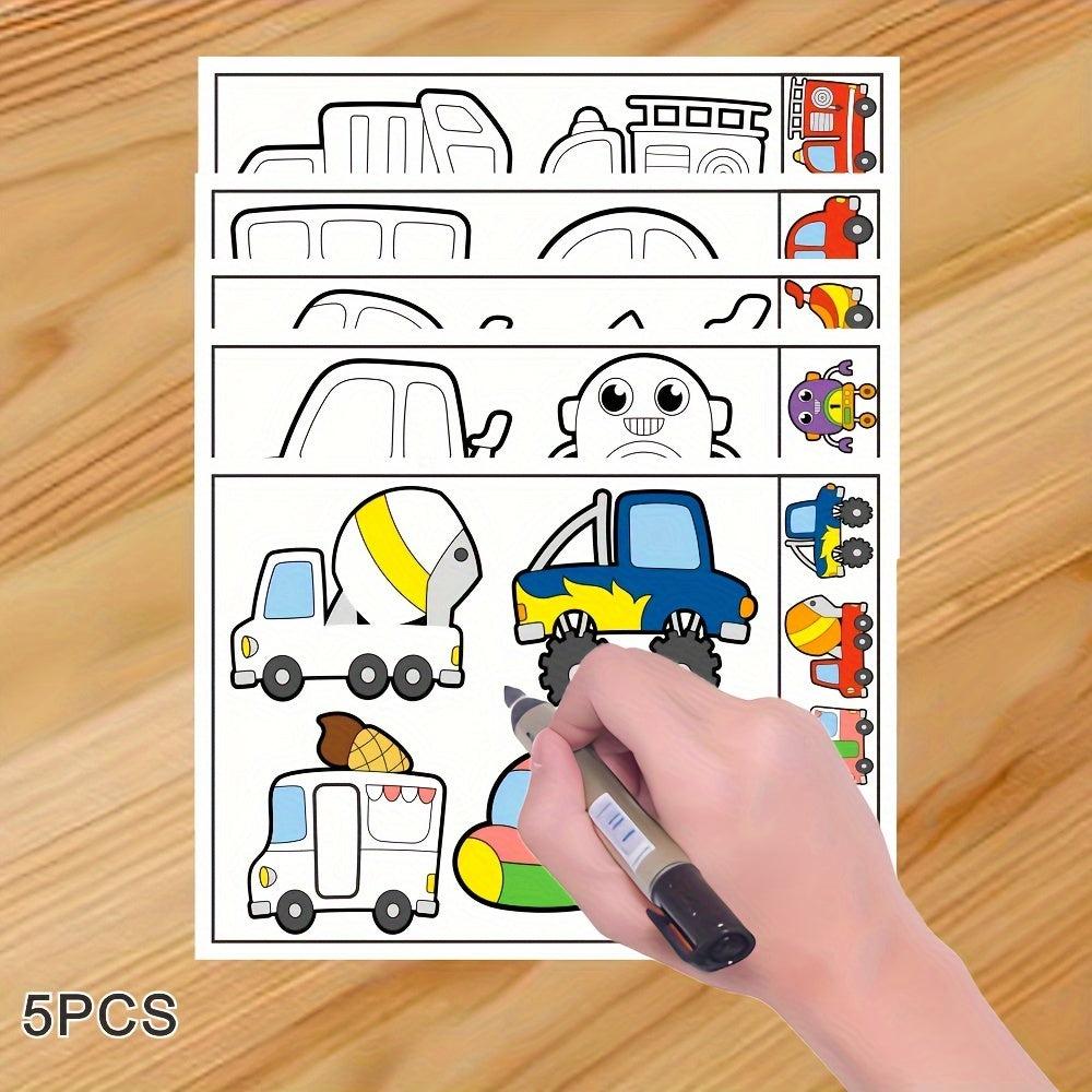 5pcs Colorful Doodle Cartoon Stickers, Imagination-Boost