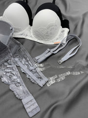 3pcs Lace Push Up Bras Comfy & Breathable Intimates Women's Lingerie
