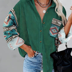 Colorblock Southwestern Print Button Up Blouse
