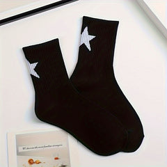 3 Pairs Star Print Socks, Mid Tube Women's Stockings