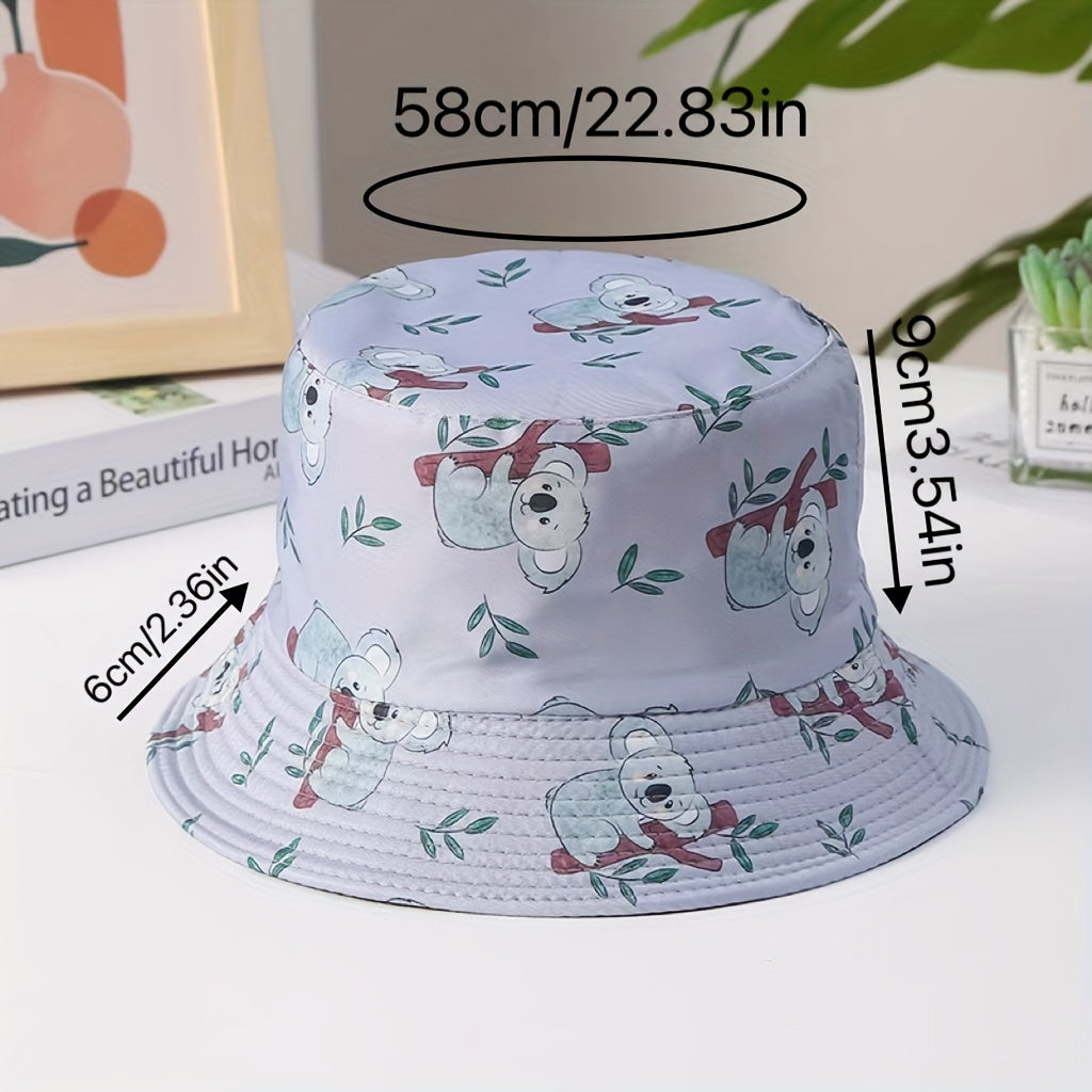 Koala Print Reversible Bucket Hat Cartoon Lightweight Basin Hat
