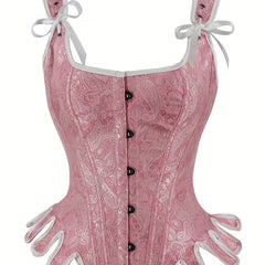 Jacquard Tank Corset Bustier Tummy Control Lace Up Sleeveless Body Shaper