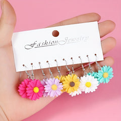 5 Pairs Kids Daisy Flower Drop Earrings
