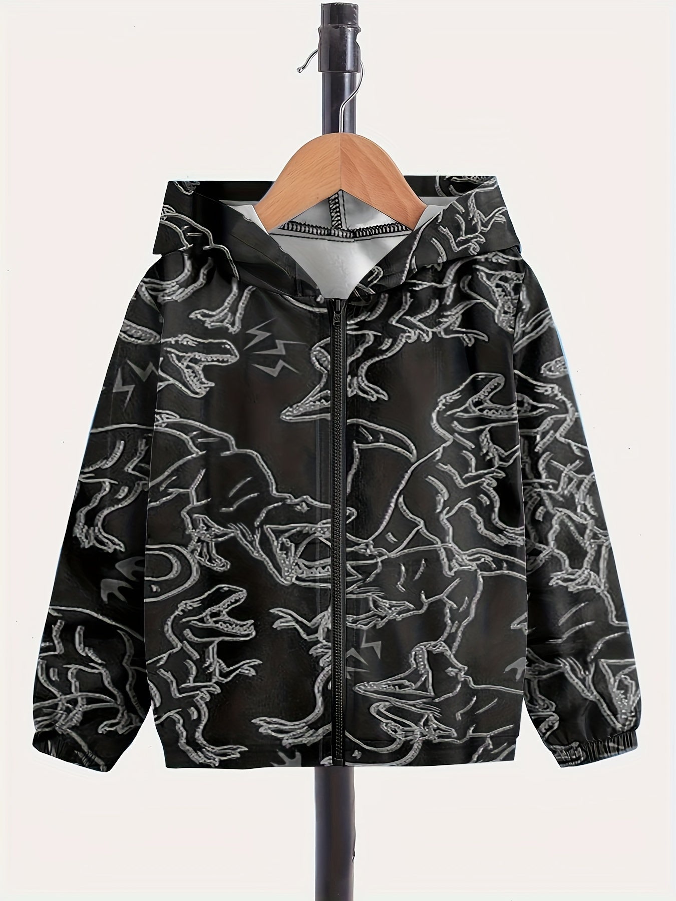 Dino Graphic Zip Front Hooded Jacket for Girls Boys