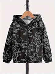 Dino Graphic Zip Front Hooded Jacket for Girls Boys