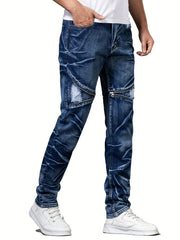 Men's Zipper Tie Dye Ripped Jeans Casual Street Style Denim Pants