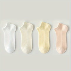 4 Pairs Solid Socks Comfy & Breathable All match Women's Stockings