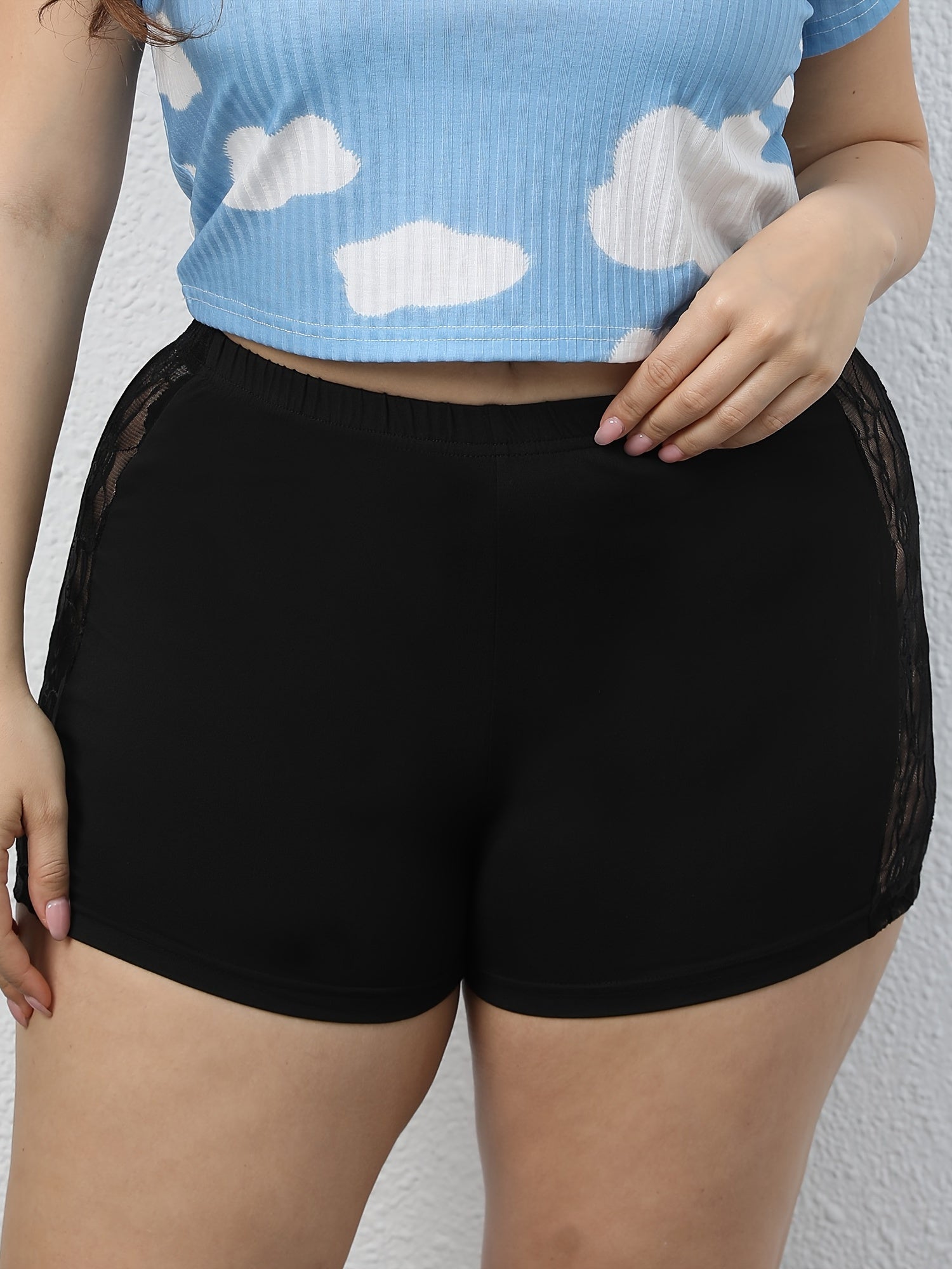 Contrast Lace Biker Shorts Women's Plus Solid Hot Shorts