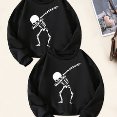 2pcs Skeleton Dancing Print Boys Sweatshirt Long Sleeve Crew Neck Tops