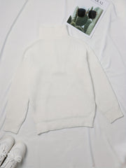 Casual Sweater Solid Button Up Long Sleeve High Neck Jumper