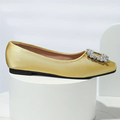 Women's Rhinestone Buckle Square Toe Dress Shoes Lightweight Slip On Shoes