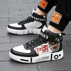 Men's Graphic Print High Top Skate Shoes Wear resistant Non Slip Sneakers