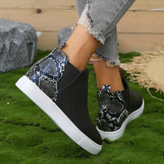 Women's Snakeskin Pattern Slip-On Ankle Boots Walking Shoes