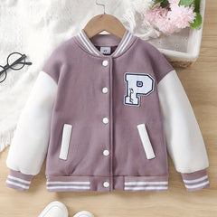 Toddler Girls Splicing Button Front Long Sleeve Jacket