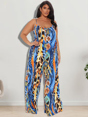 Random Print Wide Leg Cami Jumpsuit Plus Size