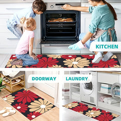 2pcs Vintage Floral Anti Fatigue Kitchen Rugs Non Slip Cushioned