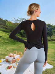 Long Sleeve Round Neck Thumb Hole Sports Top Running Breathable Solid Shirt