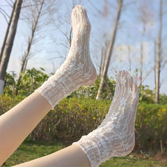 Floral Mesh Socks - Women's Mid Tube Stockings & Hosiery
