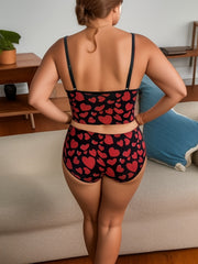 Heart Print Plus Size Underwear Set - Bra & Panty 2 Piece Set
