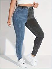 Women's Plus Colorblock Ripped High Rise Stretch Jeans