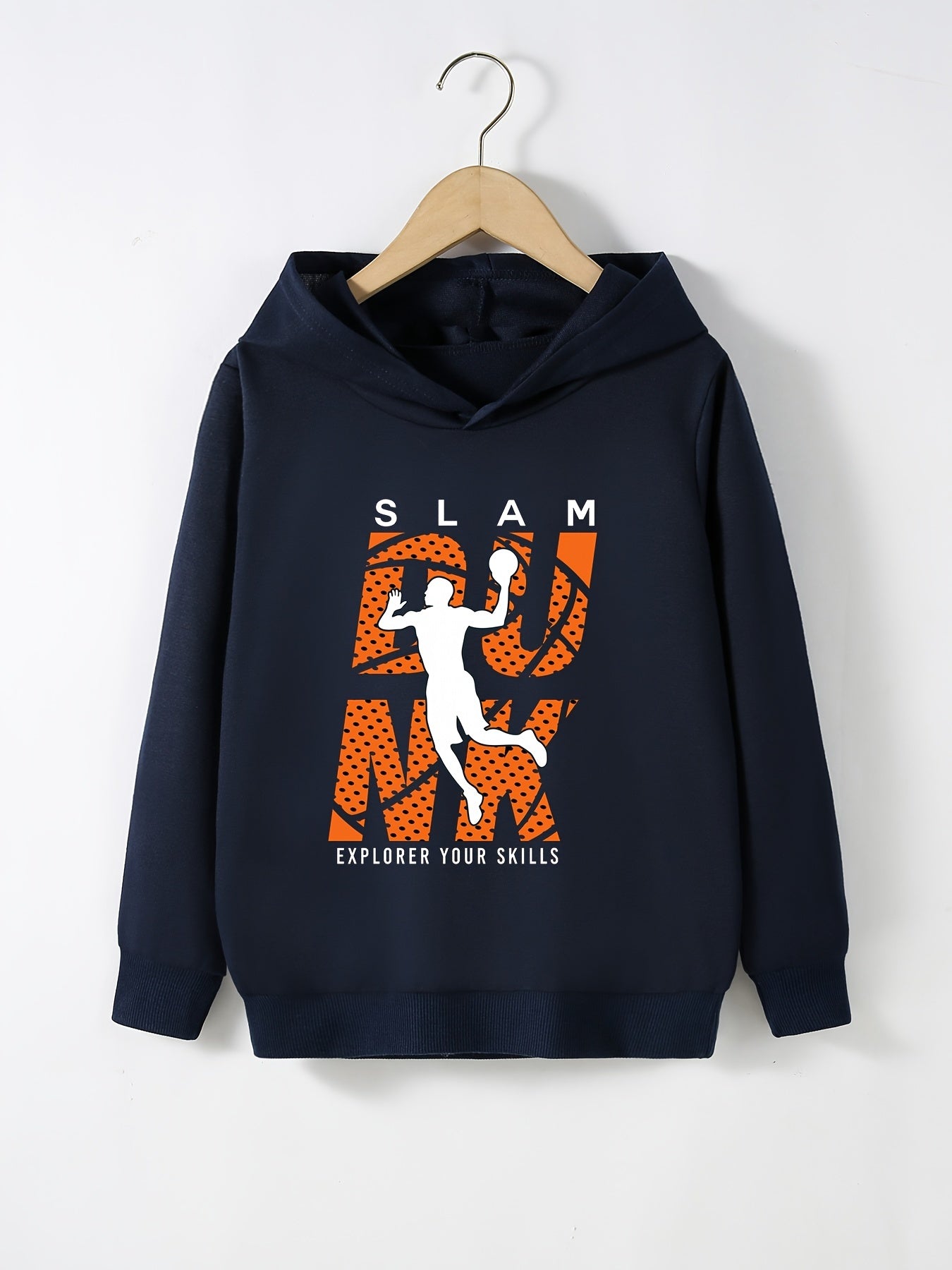 Boys Basketball Player Print Hoodie, Spring Fall Kids Sweatshirt