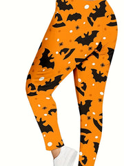 Women's Plus Size Bat Print Stretch Skinny Leggings