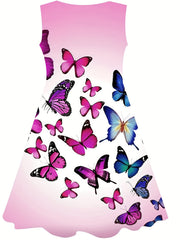 Girls Casual Butterfly Sleeveless Dress for Summer Outdoor