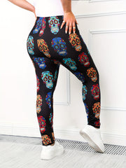 Floral Skull Print Leggings Stretch Skinny Yoga Pants