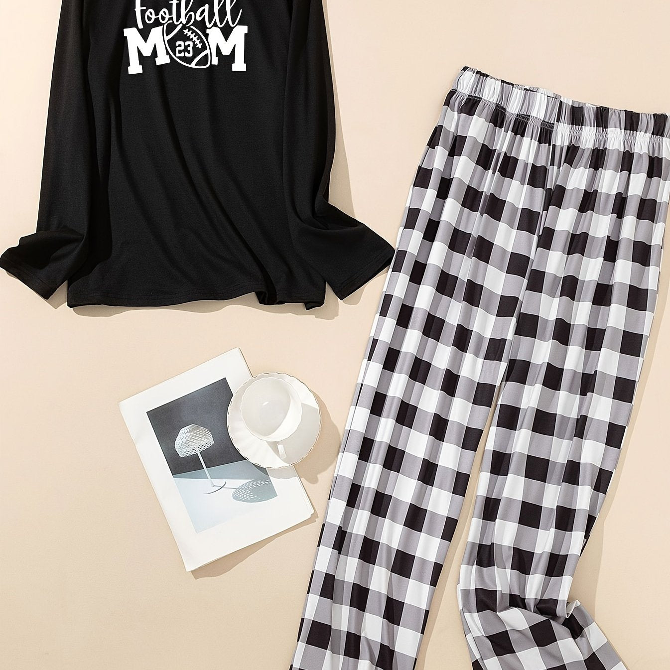 Lounge Set Women's Plus Tee & Plaid Pants