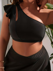 Boho Bikini Top Ruffle Trim One Shoulder Swimwear Crop