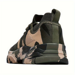 Men's Camo Woven Knit Sneakers Soft Sole Lace Up Shoes