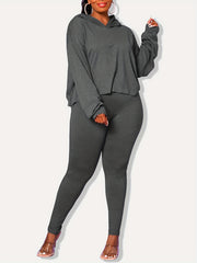 Solid Long Sleeve Hoodie & Leggings 2 Piece Set