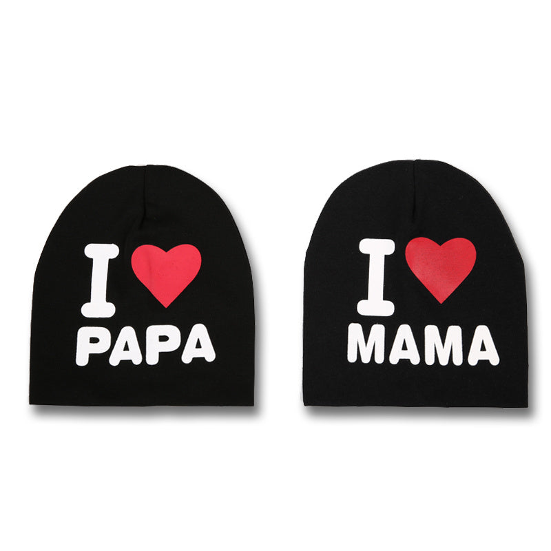2pcs I LOVE PAPA MAMA Cotton Beanie Hat for Baby Boys and Girls