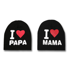 2pcs I LOVE PAPA MAMA Cotton Beanie Hat for Baby Boys and Girls