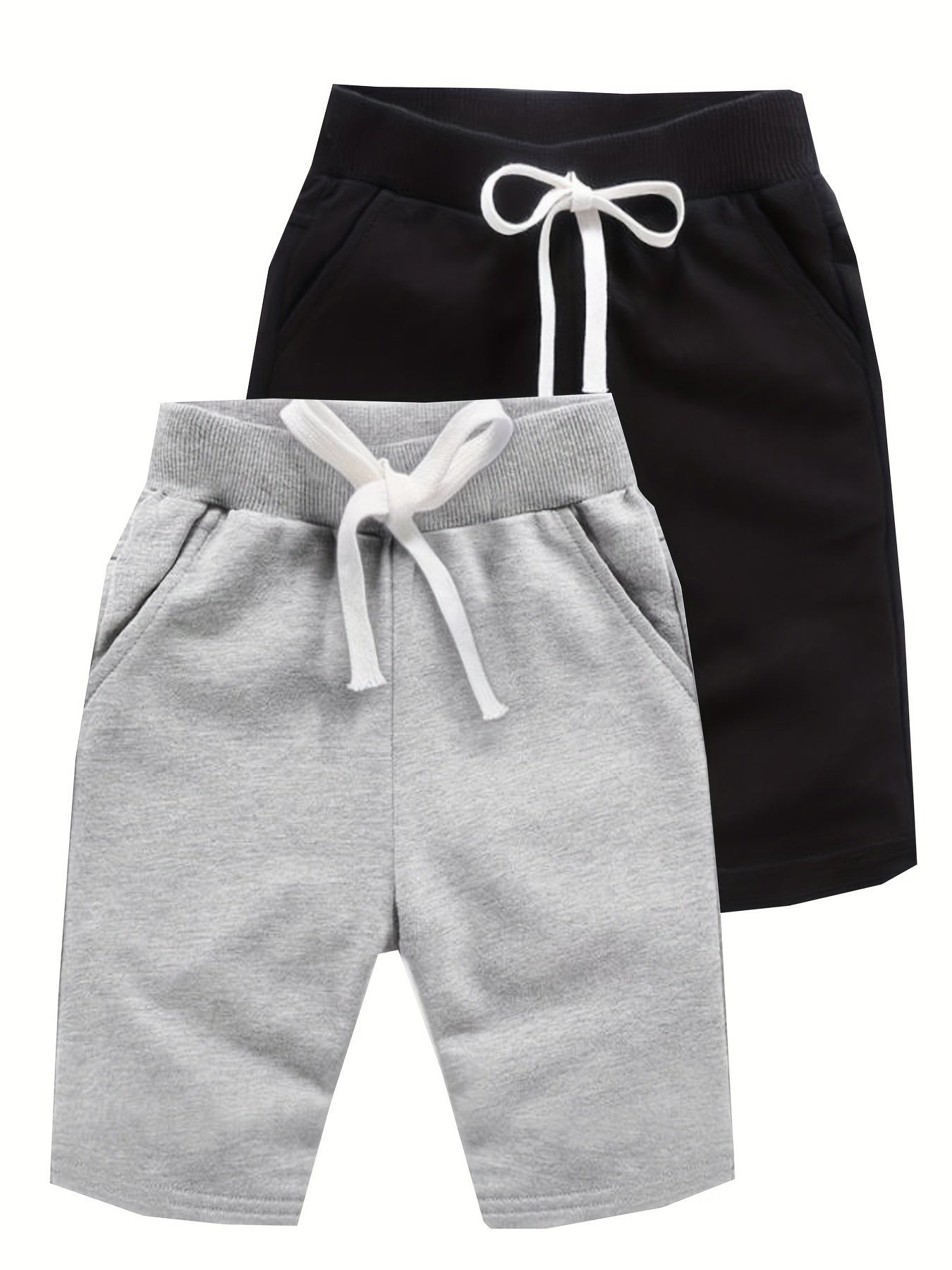 2pcs Boys Solid Elastic Waist Shorts Quick Drying Drawstring Beach Outdoor
