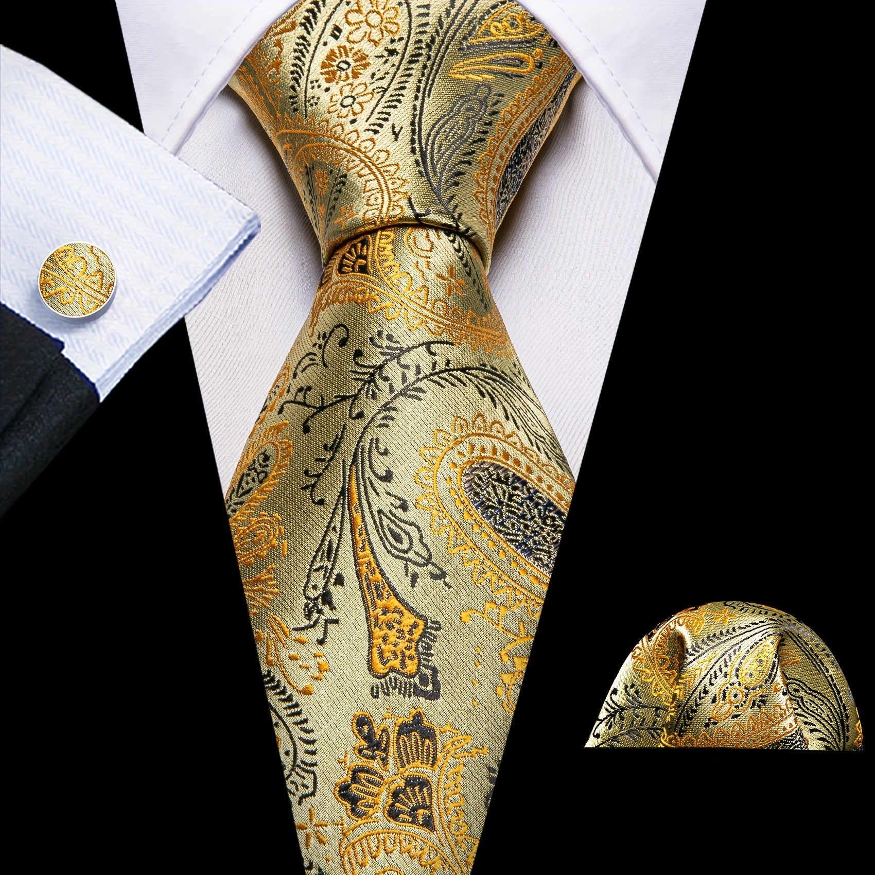 Barry Wang Men's Neckties Paisley Pocket Set