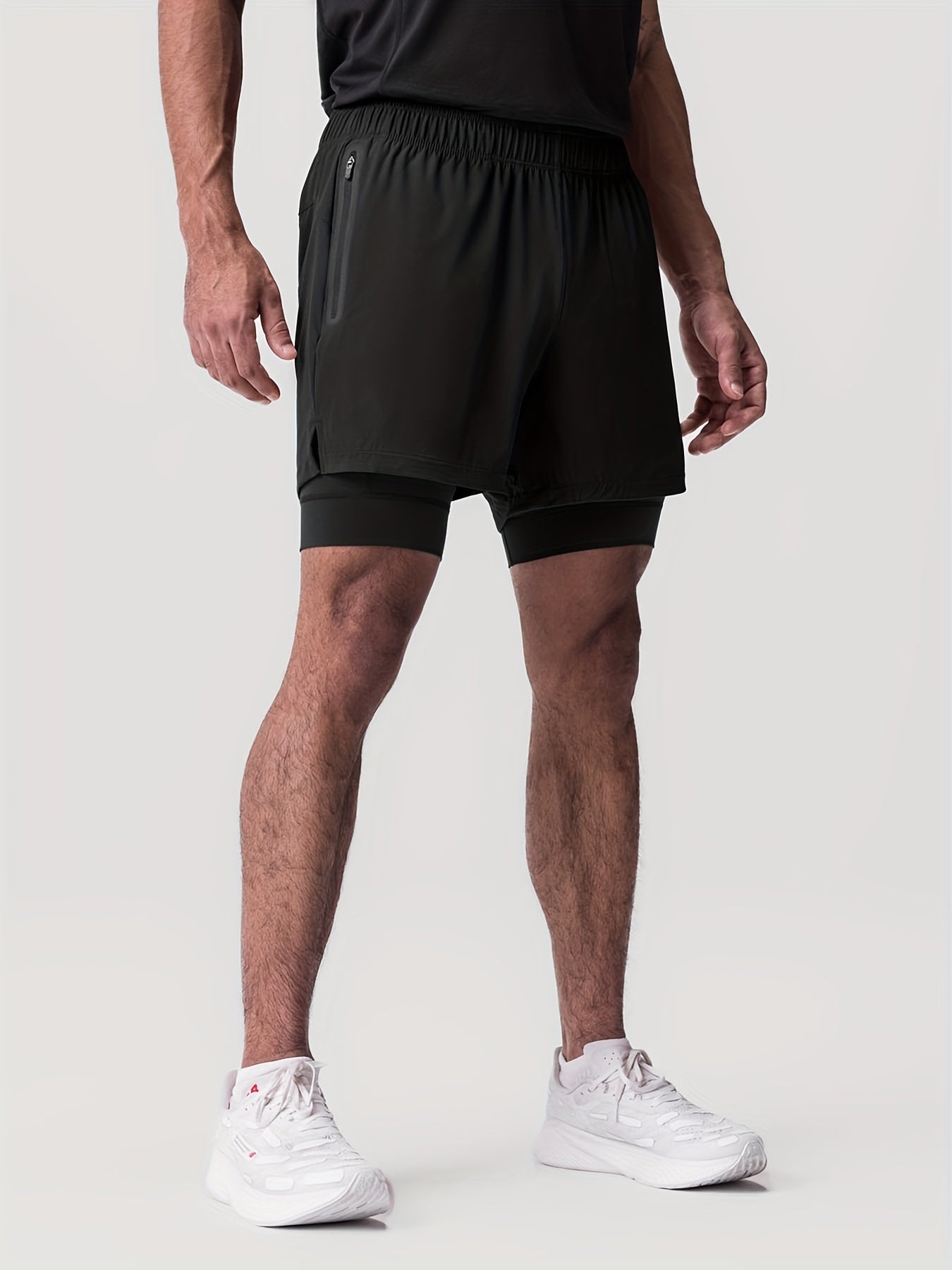 Men's Double Layer Sports Shorts With Inner Zip Pocket