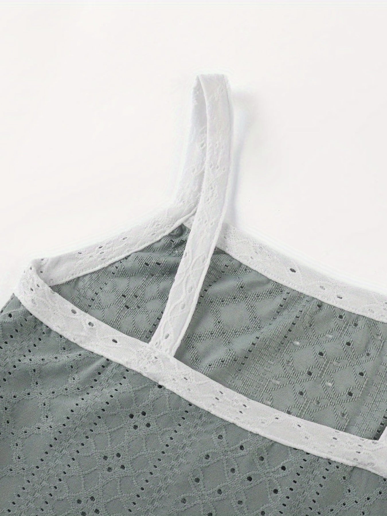 Eyelet Trim Cami Top Crew Neck Summer Sleeveless Top Women's Clothing