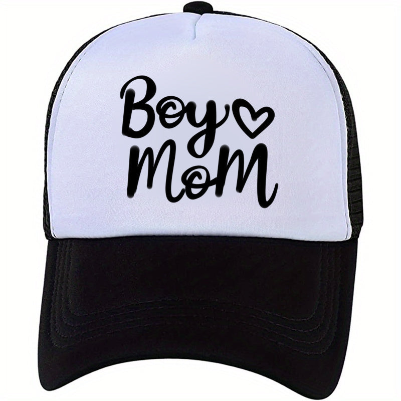 Unisex Sunshade Baseball Cap with Embroidered BOY MOM Letter