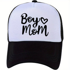 Unisex Sunshade Baseball Cap with Embroidered BOY MOM Letter