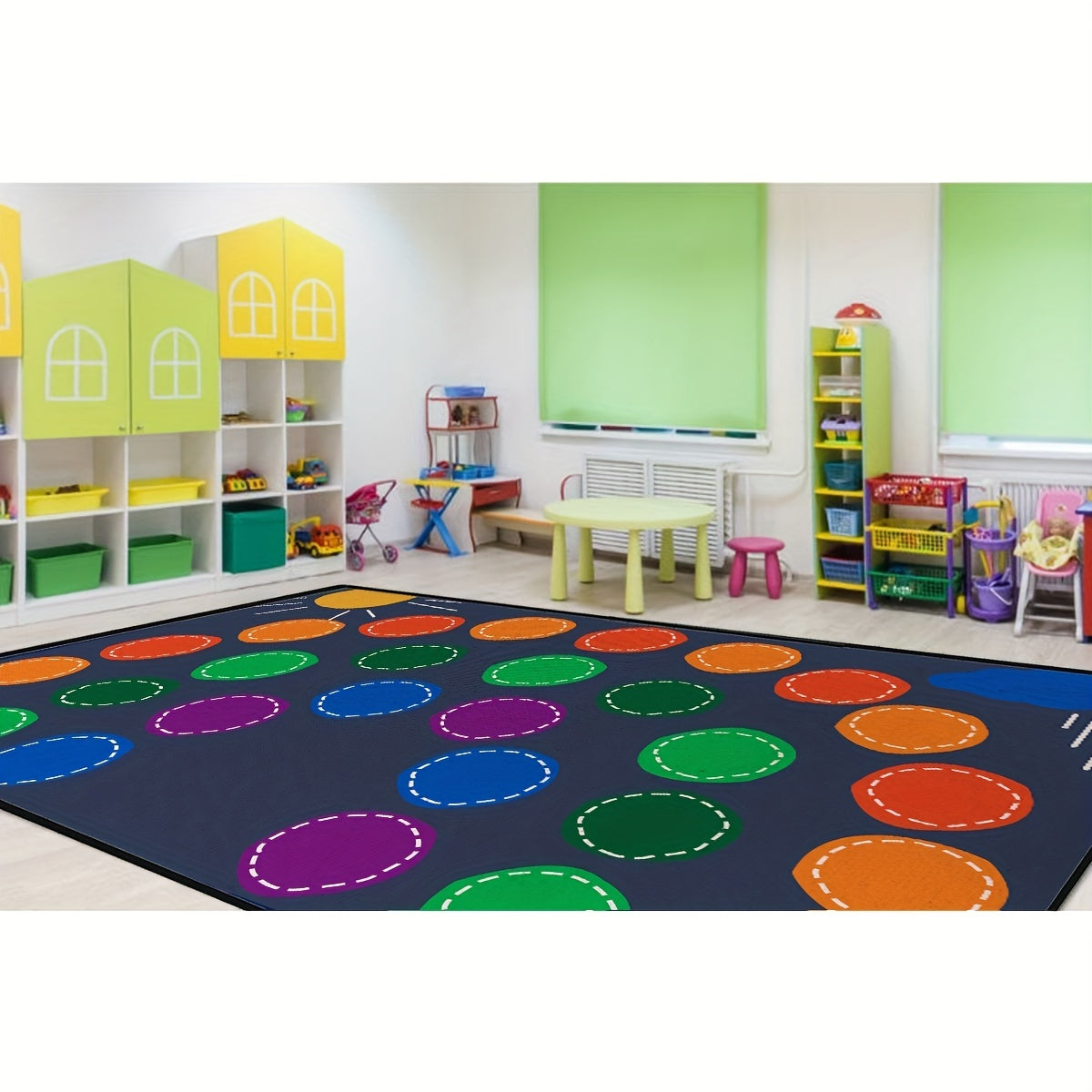 Colorful Rings Children's Area Rug - Kids Room Circle Seating D cor