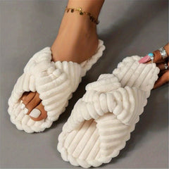 Women's Solid Home Slippers Open Toe Cross Strap Bedroom Shoes