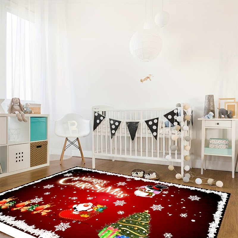 Christmas Area Rug Elk Santa Claus Pattern Non-slip Carpet Rustic Home Decor