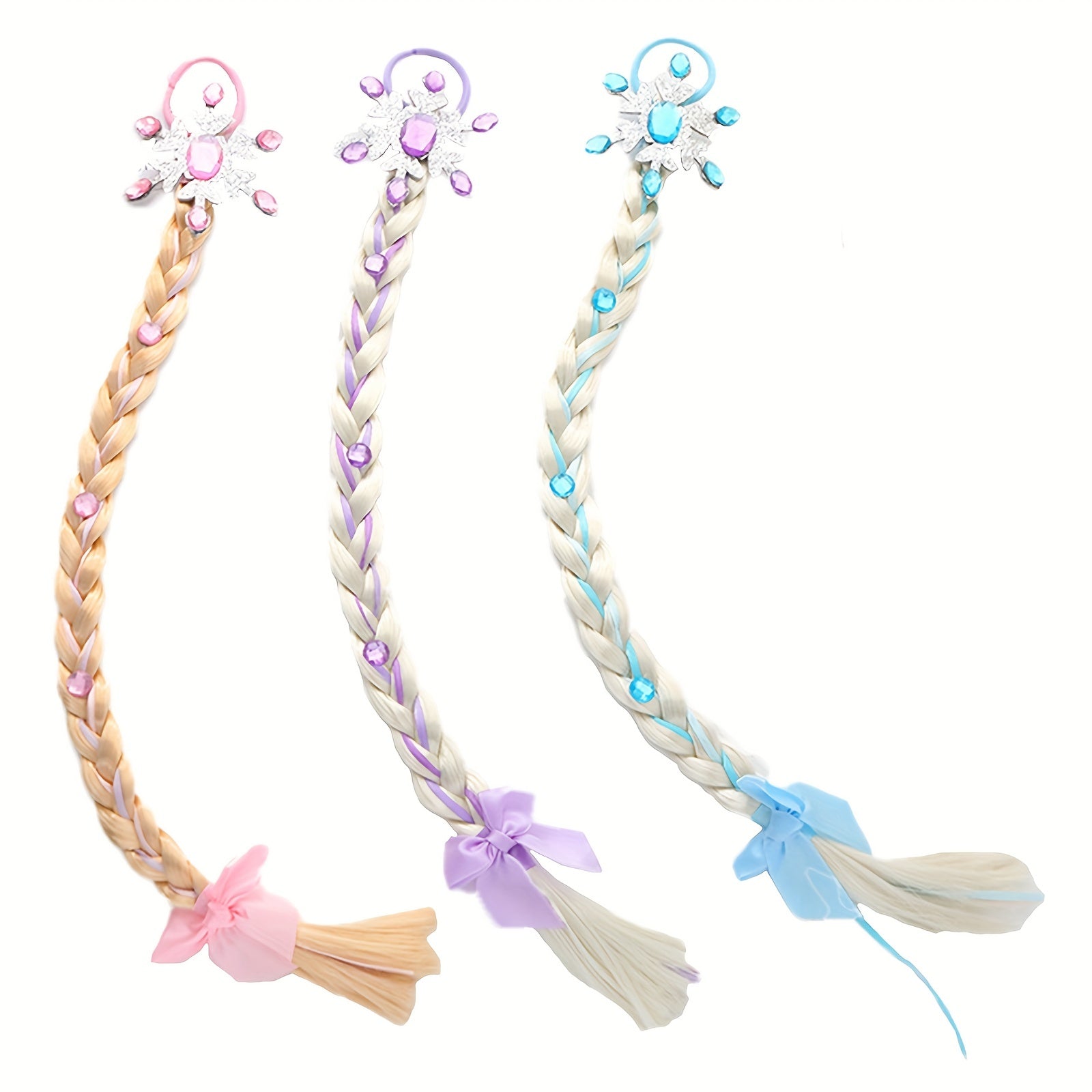 Snowflake Braid Hair Wigs with Hair Tie for Girls Princess