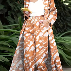 Brush Print Long Sleeve Shirt Top & Wide Leg Pants Outfit