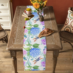 Long Spring & Purple Floral Hydrangea Watercolor Table Runner