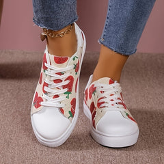 Women's Strawberry Lace up Sneakers Lightweight Walking Shoes