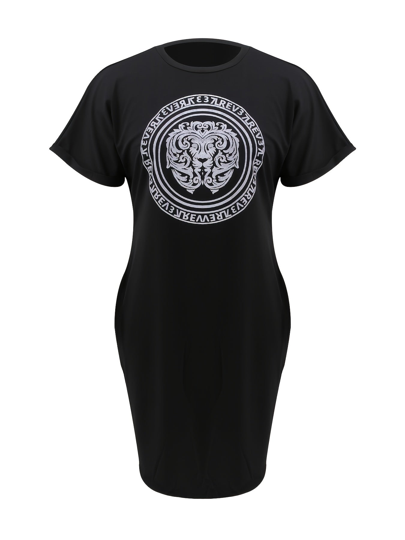 Graphic Print Brooch Detail Tee Dress Women's Plus Casual Midi Tee Dress