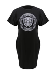 Graphic Print Brooch Detail Tee Dress Women's Plus Casual Midi Tee Dress